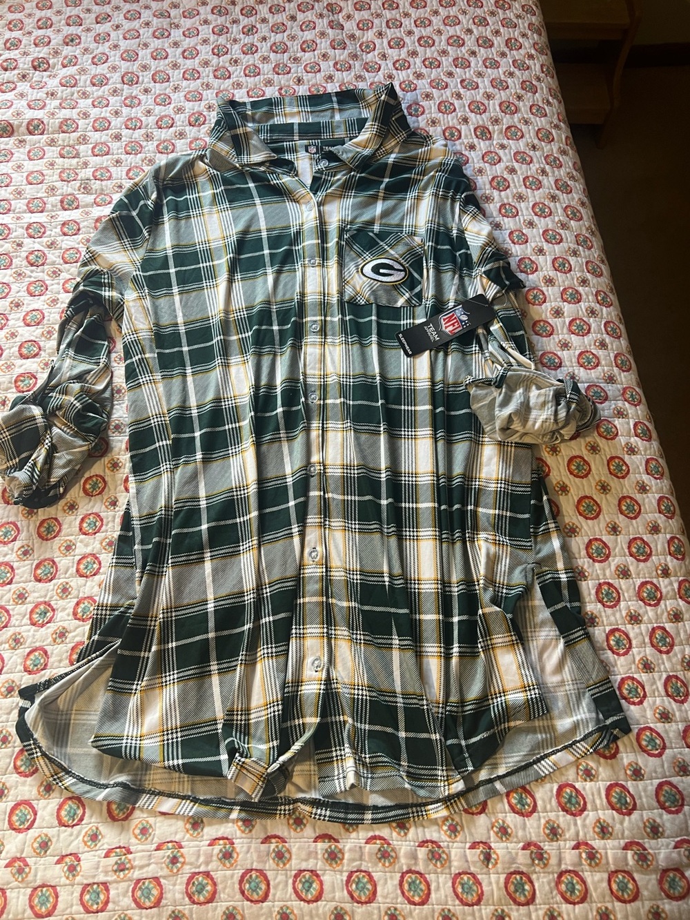 NWT NFL Green Bay Packers Plaid Pajama Sleep Shirt size XL